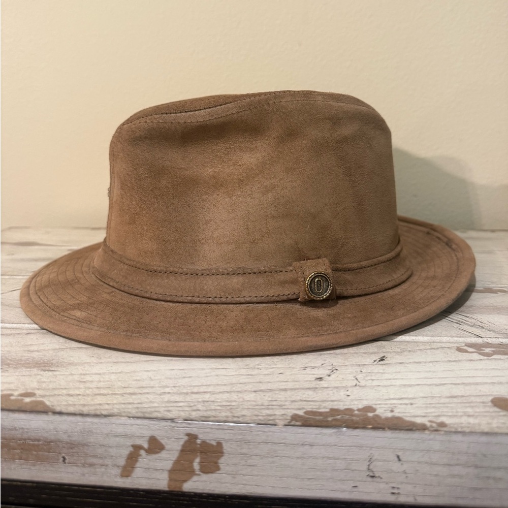 Stylish Brown Suede Fedora Hat 7 3/8 Deerskin Trading Post 50-80’s